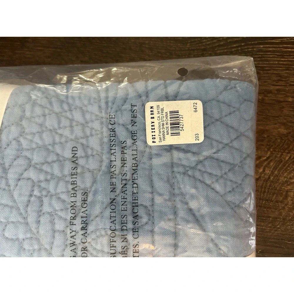 Pottery Barn Hanna Cotton Linen Quilted Standard‎ Sham Blue NWT